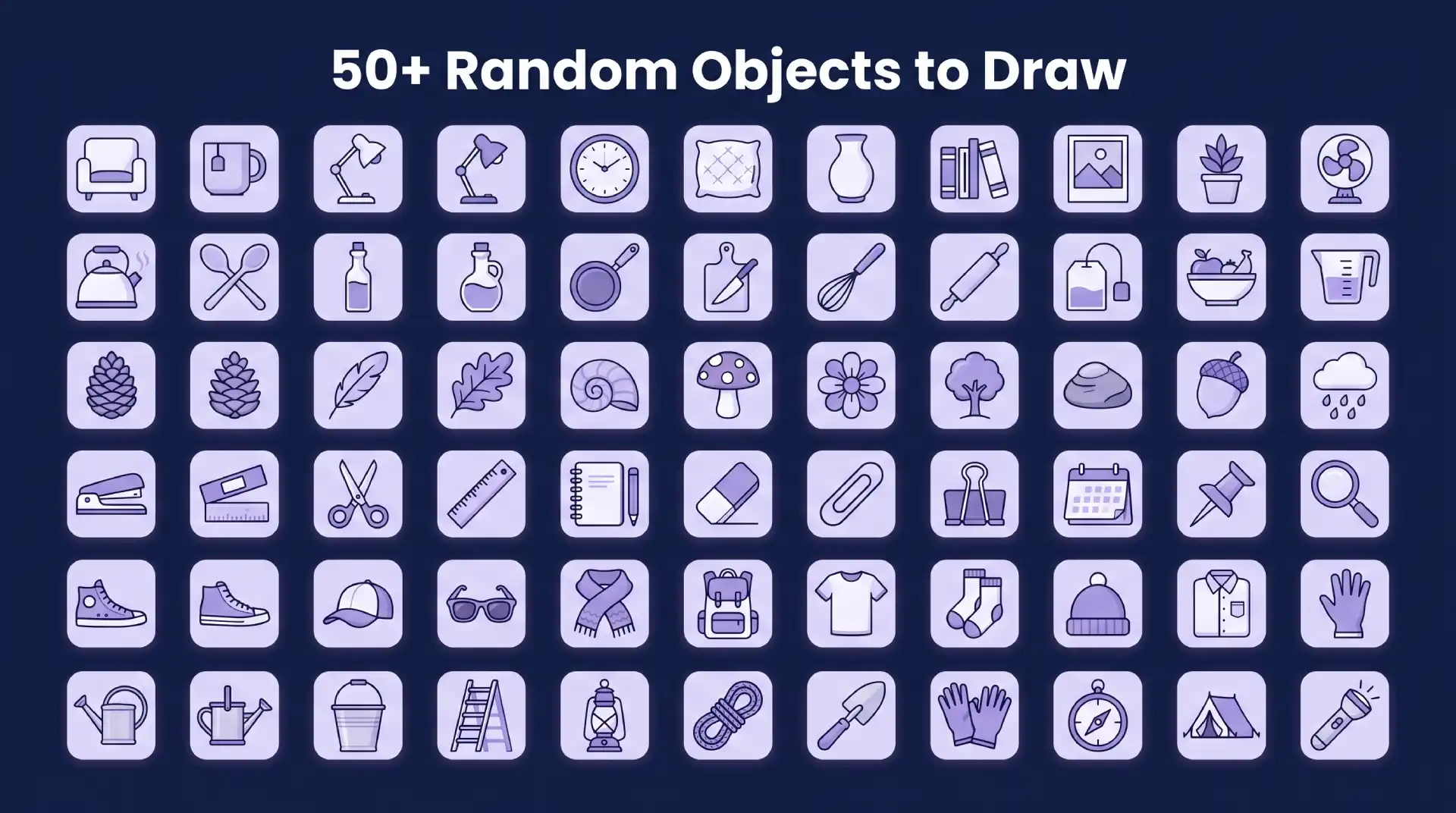 50 plus random objects to draw organized in categories for artists and beginners